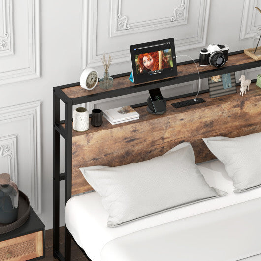 Full/Queen Bed Frame with 2-Tier Storage Headboard and Charging Station-Full Size