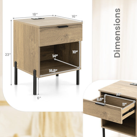 Modern Nightstand with Charging Station-Natural LuxuryLifeWay Online Store
