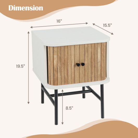 Mid-century Modern Nightstand with Sliding Doors and Storage Cabinet-White LuxuryLifeWay Online Store