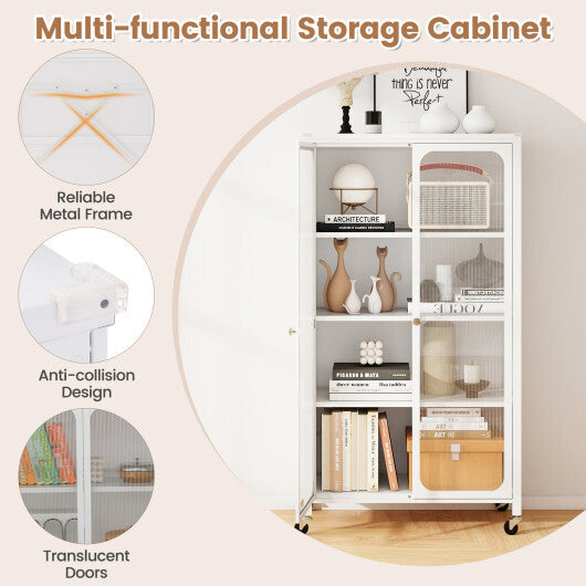 58 Inches Bookcase with Adjustable Shelves and Lockable Wheels-White LuxuryLifeWay Online Store