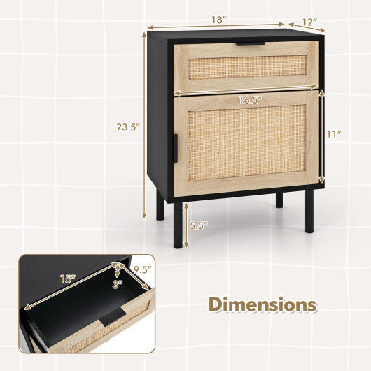 Rattan Nightstand Set of 2 with Drawer and Cabinet-Natural LuxuryLifeWay Online Store