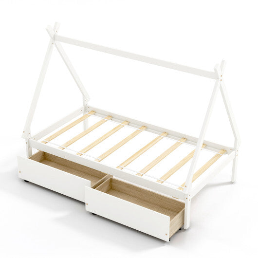 Twin Size Wooden Tent Platform House Bed with 2 Drawers-Gray LuxuryLifeWay Online Store