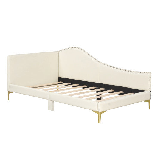 Full/Twin Size Upholstered Daybed with Metal Legs and Wood Slats-Twin Size LuxuryLifeWay Online Store