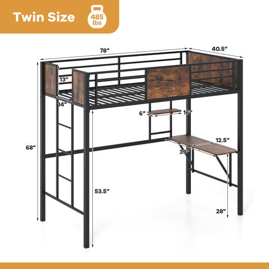 Space-Saving Twin Loft Bed with Safety Guardrail and Ladder-Coffee LuxuryLifeWay Online Store