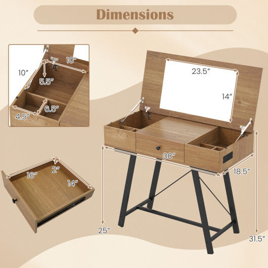 Vanity Desk with Flip Top Mirror Makeup Dressing Table-Rustic Brown LuxuryLifeWay Online Store