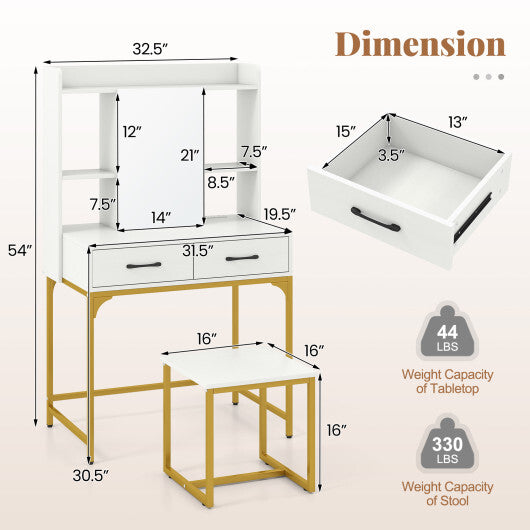 Vanity Desk with Storage Drawers and Charging Station-White LuxuryLifeWay Online Store