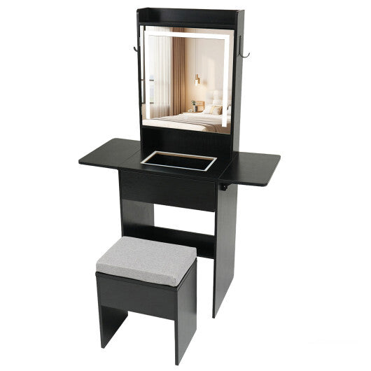 Space-saving Vanity Desk with Mirror and Lights for Bedroom-White LuxuryLifeWay Online Store