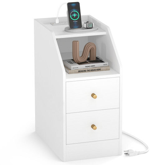 Side End Table with Charging Station Sofa Couch Table with Shelf Drawers-Walnut LuxuryLifeWay Online Store