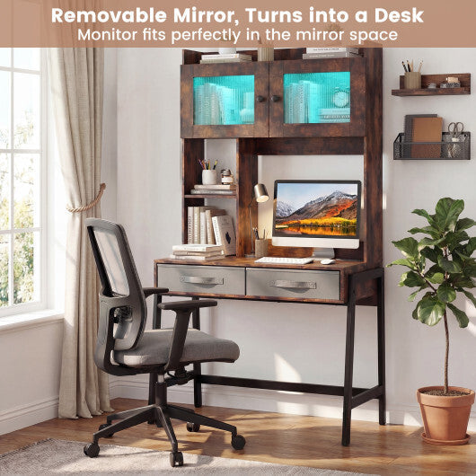 Vanity Desk with Rotatable Mirror and Lights Modern Dressing Table with 3 Light Colors-Brown LuxuryLifeWay Online Store