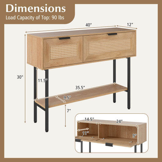 Rattan Console Table with 2 Storage Cabinets Shelf Carbon Steel Frame-Black LuxuryLifeWay Online Store