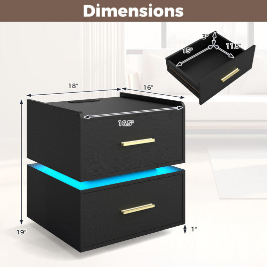 Nightstand with Charging Station LED Bedside Table with 2 Storage Drawers-White LuxuryLifeWay Online Store