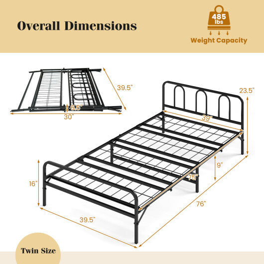 Heavy Duty Metal Twin Foldable Bed Frame with Headboard & Footboard-Black LuxuryLifeWay Online Store