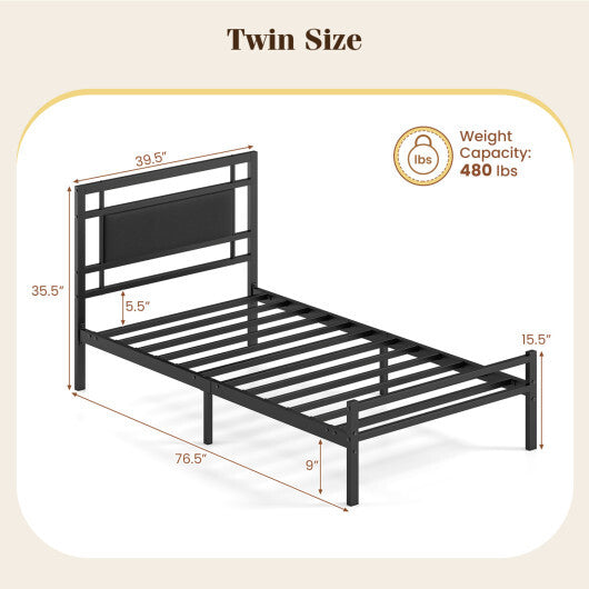 Metal Bed Frame with Upholstered Headboard-Twin Size LuxuryLifeWay Online Store