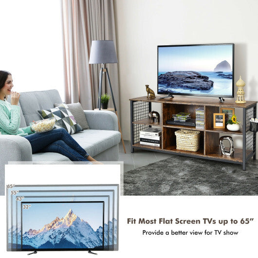 Mid-Century Wooden TV Stand with Storage Basket for TVs up to 65 Inch-Rustic Brown LuxuryLifeWay Online Store