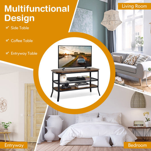 3-tier Console Table TV Stand with Mesh Storage Shelf-Rustic Brown - Color: Rustic Brown LuxuryLifeWay Online Store