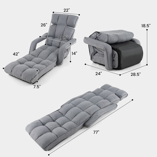 6-Position Adjustable Floor Chair with Adjustable Armrests and Footrest-Gray LuxuryLifeWay Online Store