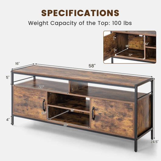 58 Inch Industrial TV Stand with Cabinets and Adjustable Shelf for TVs up to 65 Inch-Black LuxuryLifeWay Online Store