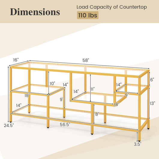 58 Inch TV Console Table with Tempered Glass Shelves for Living Room-Gold LuxuryLifeWay Online Store