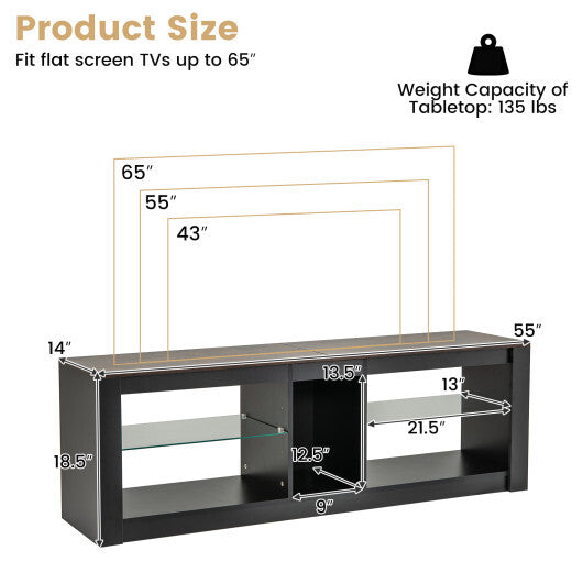 Modern TV Stand with LED Light and Adjustable Shelves for TVs up to 65 inch-Brown LuxuryLifeWay Online Store