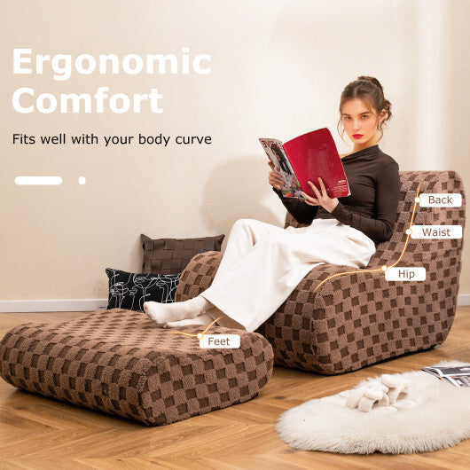 Bean Bag Chair with Ottoman and High Elasticity Sponge-Green LuxuryLifeWay Online Store