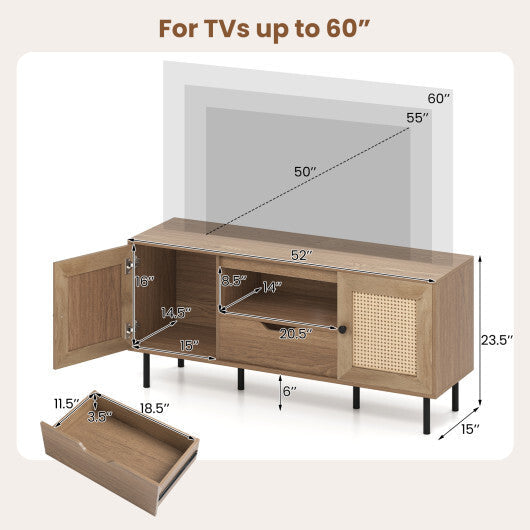 Boho TV Stand for 60 Inch TV Entertainment Center with Cabinets and Storage Shelf-Natural LuxuryLifeWay Online Store