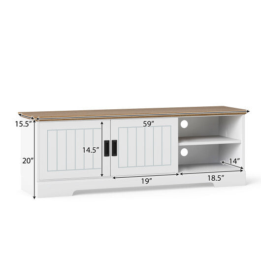 Farmhouse TV Stand for TVs up to 65 Inch with Sliding Doors and Storage Cabinets-White LuxuryLifeWay Online Store