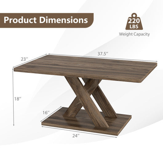 37.5 Inch Rectangular Coffee Table with Stable Base and Rubber Wood Connection for Living Room-Brown LuxuryLifeWay Online Store