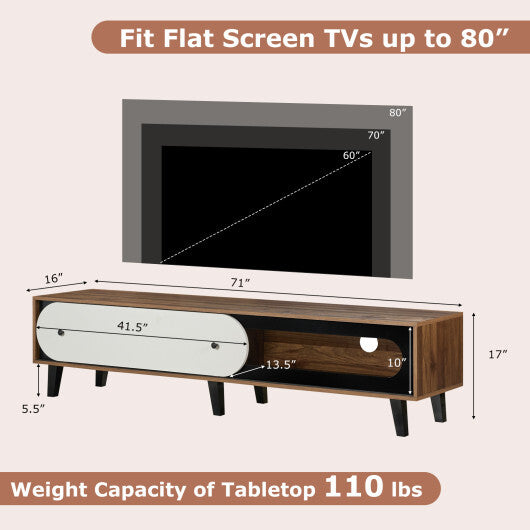 TV Stand for 80 Inch TVs Mid Century Modern Entertainment Center with Sliding Door Cabinet-Walnut LuxuryLifeWay Online Store