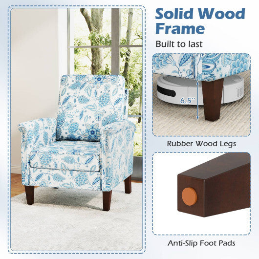 Floral Accent Chair Farmhouse Boho Armchair with Solid Wood Legs and High Back-Blue LuxuryLifeWay Online Store