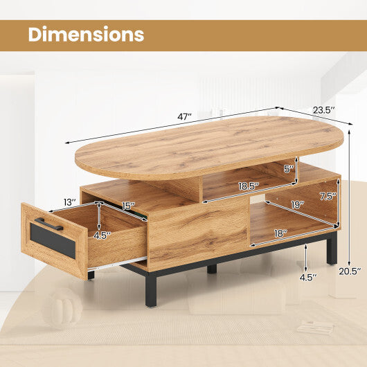 47 Inch Oval Coffee Table with Storage and Open Compartments for Living Room-Rustic Brown LuxuryLifeWay Online Store