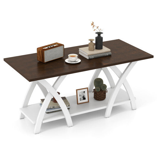 40 Inch Farmhouse Wooden 2-Tier Coffee Table with Storage Shelf for Living Room-Walnut LuxuryLifeWay Online Store