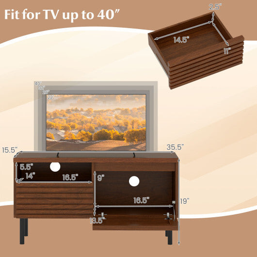 Mid Century Fluted TV Stand for 40 Inch TV Modern Entertainment Center with Open Compartment-Walnut LuxuryLifeWay Online Store