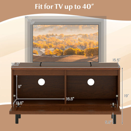Mid Century Fluted TV Stand for 40" TV with 2 Hidden Compartments and Metal Legs-Walnut LuxuryLifeWay Online Store