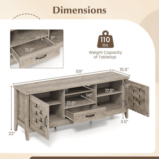 Farmhouse TV Stand for 65 Inch TVs with 2 Woven Accent Doors and 3 Adjustable Shelves-Rustic Brown LuxuryLifeWay Online Store