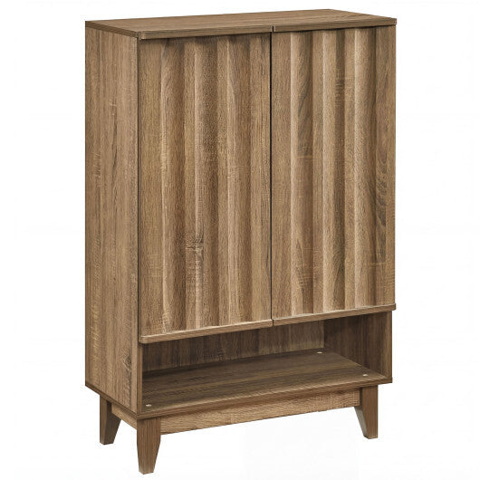 6-Tier Shoe Storage Organizer with 2 Fluted Doors-Oak LuxuryLifeWay Online Store