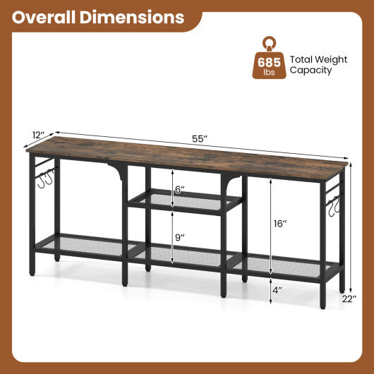 TV Stand for TVs up to 65 Inch with 3-Tier Open Shelves and 4 Hooks-Oak & Black LuxuryLifeWay Online Store