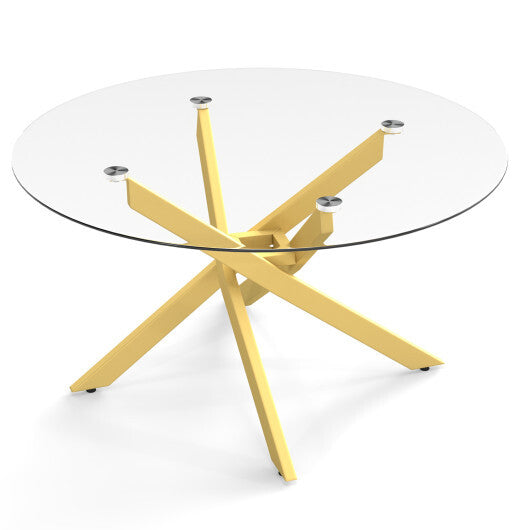 Glass Coffee Table Round Clear Center Table with Tempered Glass Top-Silver LuxuryLifeWay Online Store