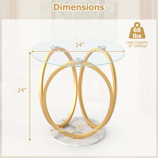 Round End Table Faux Marble Side Table with Tempered Glass Tabletop-Gold LuxuryLifeWay Online Store