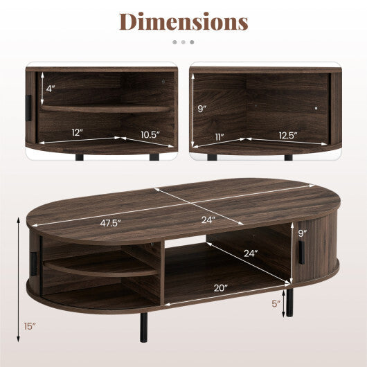 Oval Coffee Table 47.5inch Wooden Center Table with Storage-Walnut LuxuryLifeWay Online Store