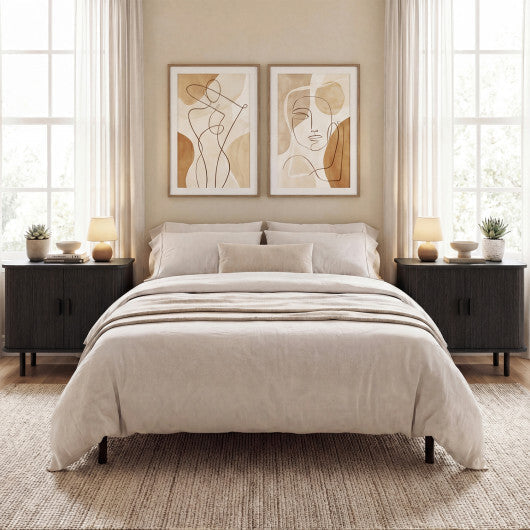 End Table Modern Mid Century Nightstand with Sliding Tambour Doors and Storage Shelf-Natural LuxuryLifeWay Online Store