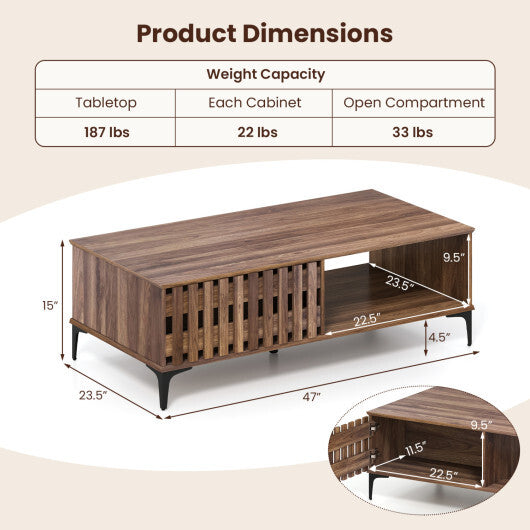 47 Inches Mid Century Coffee Table Farmhouse Wooden Center Table-Walnut LuxuryLifeWay Online Store