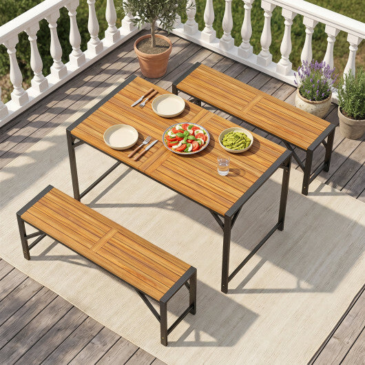 Set of 1 Acacia Wood Outdoor Bench 47.5" with Slatted Seat for Backyard LuxuryLifeWay Online Store