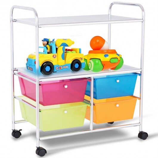 4 Drawers Shelves Rolling Storage Cart Rack-Hot Pink LuxuryLifeWay Online Store
