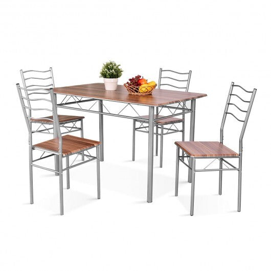 5 Pieces Wood Metal Dining Table Set with 4 Chairs-Natural LuxuryLifeWay Online Store