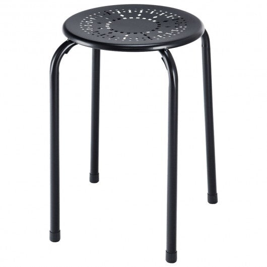 Set of 6 Stackable Multifunctional Daisy Design Backless Round Metal Stool Set-Black LuxuryLifeWay Online Store