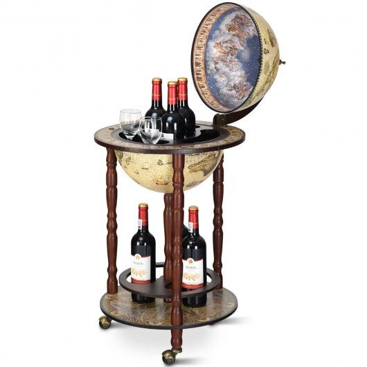 17 Inch Italian Style Design Wooden Globe Liquor Bottle Wine Rack with Wheels LuxuryLifeWay Online Store