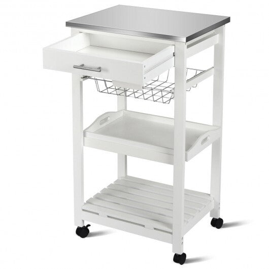 Kitchen Island Cart with Stainless Steel Tabletop and Basket-White - Color: White LuxuryLifeWay Online Store