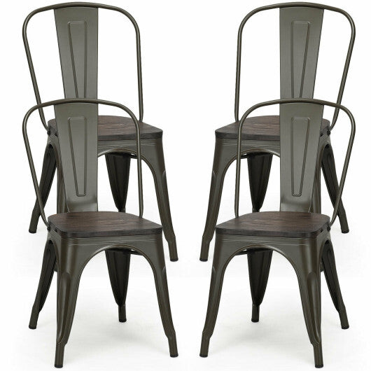 4 Pieces Tolix Style Metal Dining Side Chair Stackable Wood Seat-White LuxuryLifeWay Online Store