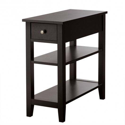 3-Tier Nightstand Bedside Table Sofa Side with Double Shelves Drawer-Black LuxuryLifeWay Online Store