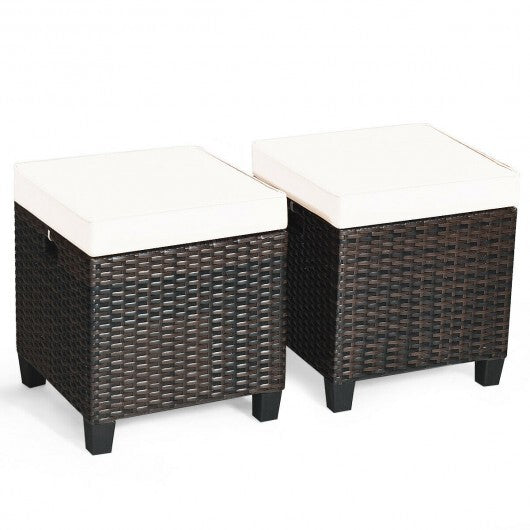 2 Pieces Patio Rattan Ottoman Set with Removable Cushions-White - Color: White LuxuryLifeWay Online Store